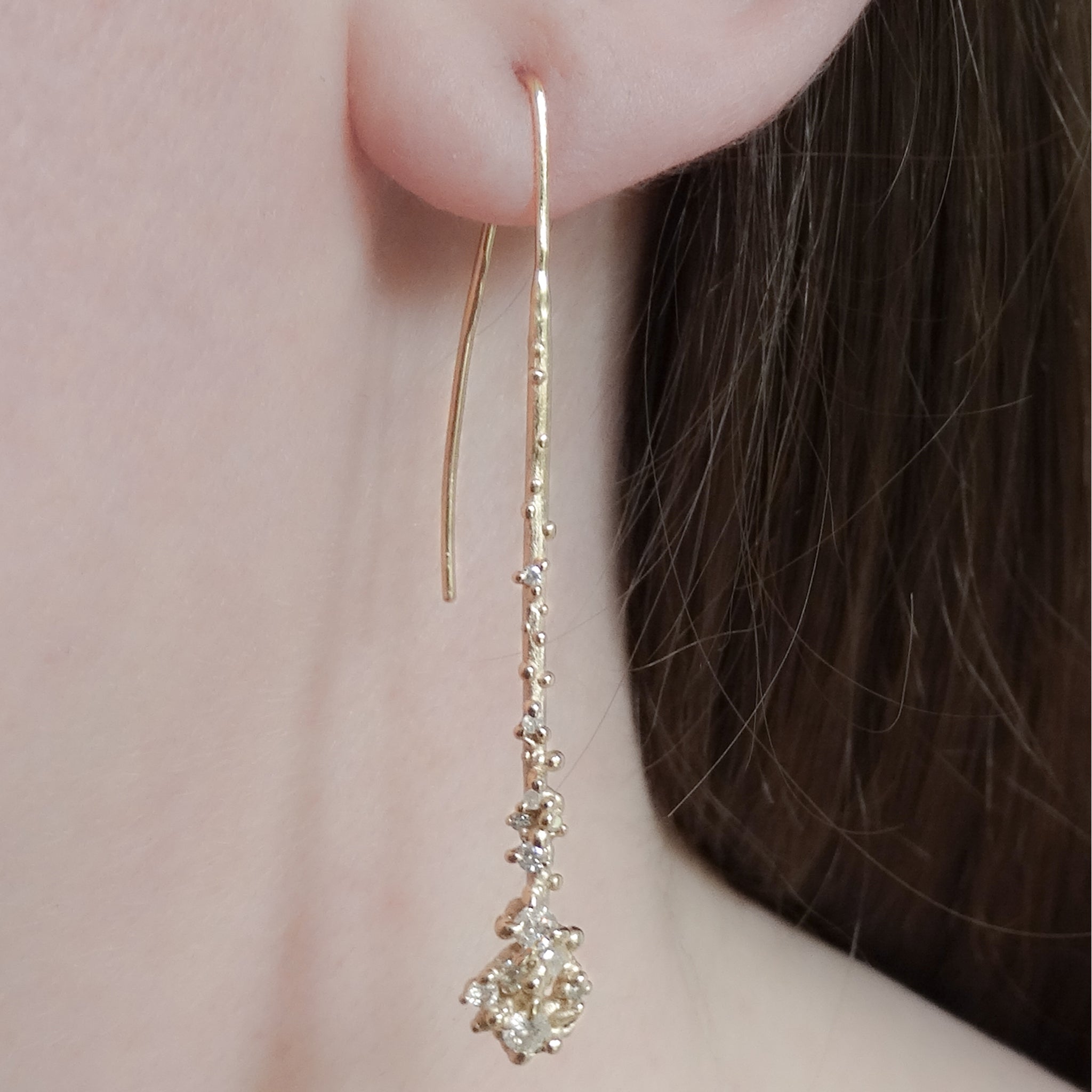 9ct Solid Gold Comet Earrings with Grey Diamonds